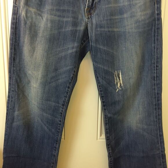 Lucky Brand 181 relaxed Straight distressed five pocket blue denim jeans - Picture 2 of 15